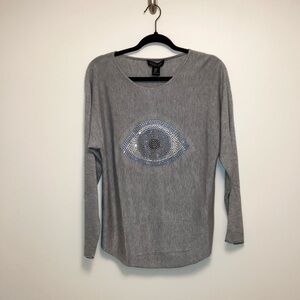 NWT Rachel Zoe Gray Evil Eye Cashmere Blend Knit Top